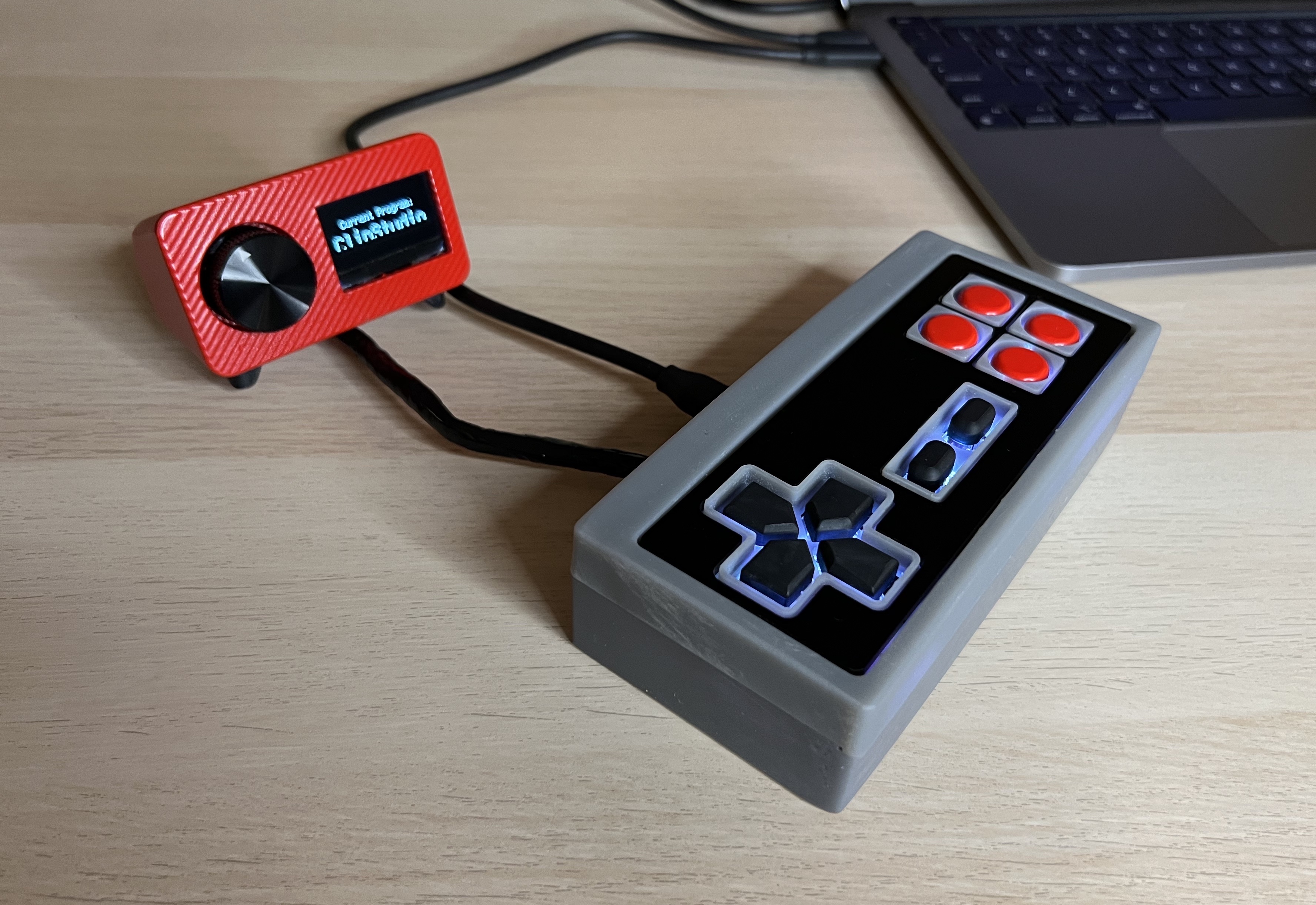Final shortcut keyboard, with NES controller keypad and retro TV knob and screen.