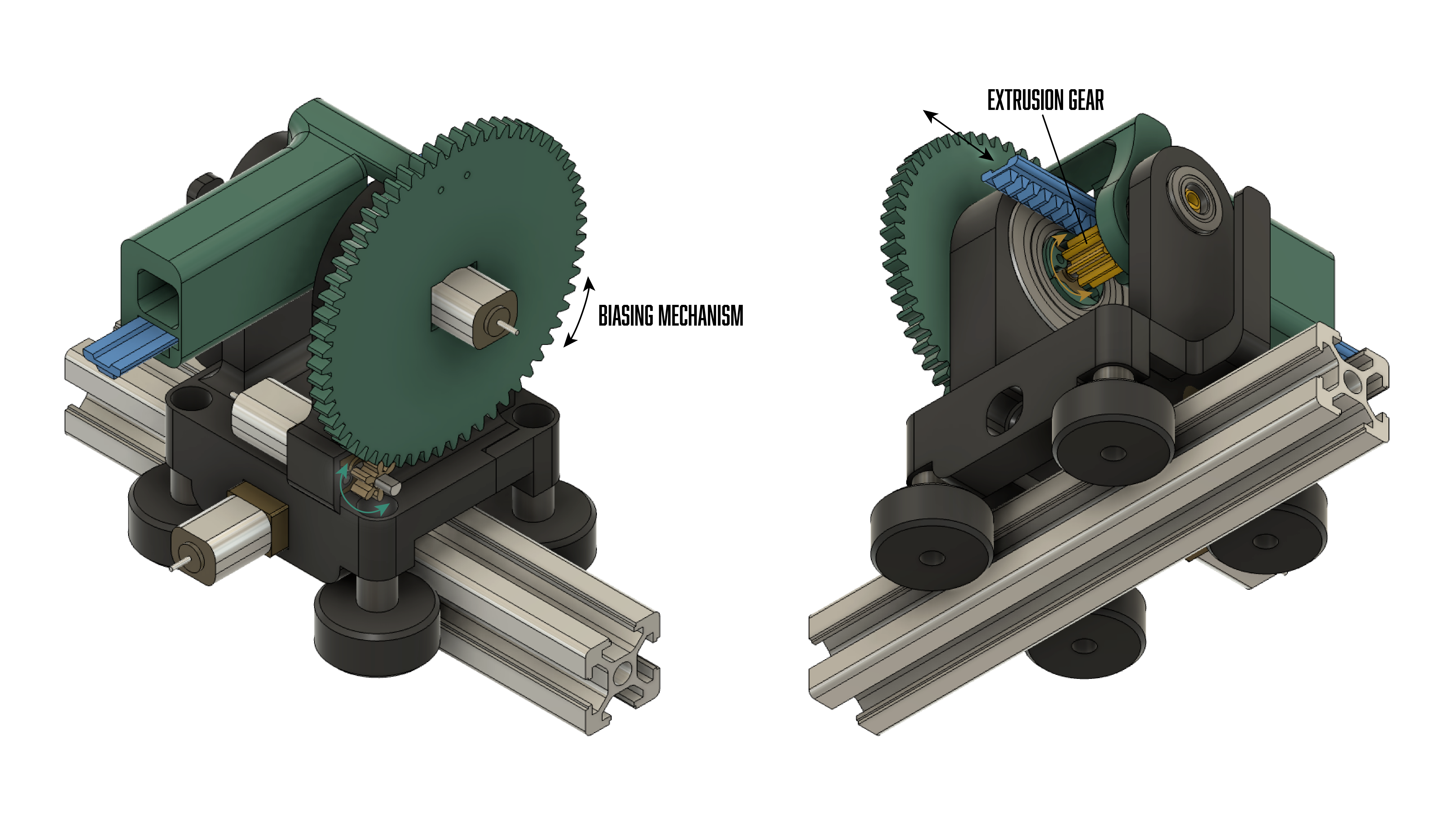 Extrusion nodes have an additional motor for extruding the rack into the system